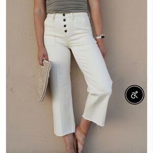 Carly Jeans Hendrix Cream Sea Salt Cropped Frayed Hem wide leg 13